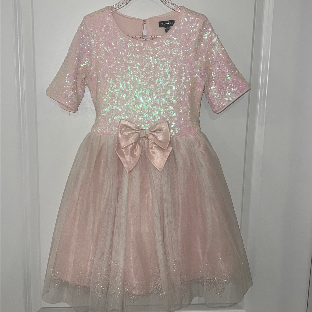 Zunie Light Pink Sequin Dress with Tulle and Bow